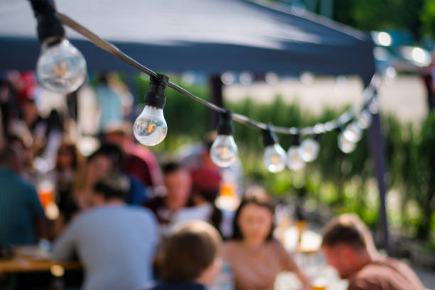 istock Hanged lamps at outdoor BBQ restaurant 1365539548