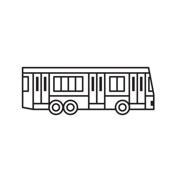illustrazioni stock, clip art, cartoni animati e icone di tendenza di icona dell'autobus pubblico urbano in line art - shuttle bus vector isolated on white bus