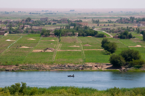 The Euphrates river and farmland seen from Dura Europos, Syria, just a few miles north of where the river flows into Iraq