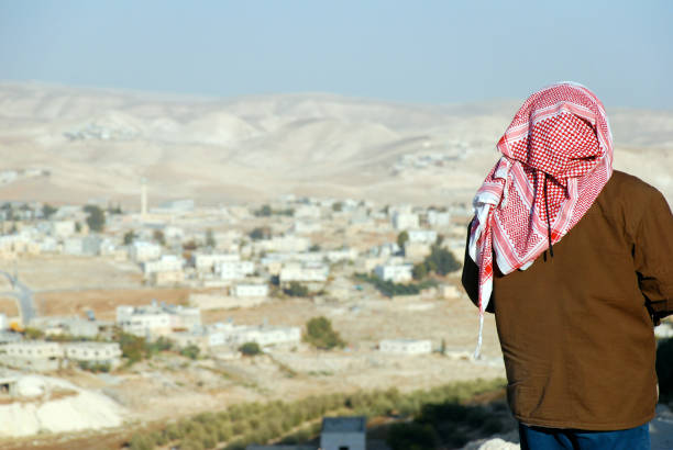 palestino homem olhando na cisjordânia paisagem do herodian - cultura palestina - fotografias e filmes do acervo