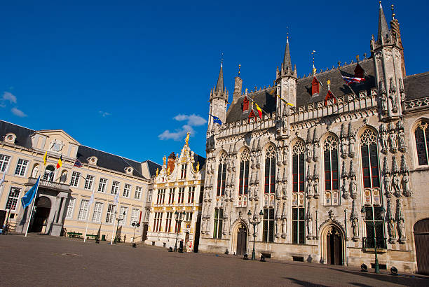 cityhall brugge - flag flanders medieval lion 뉴스 사진 이미지