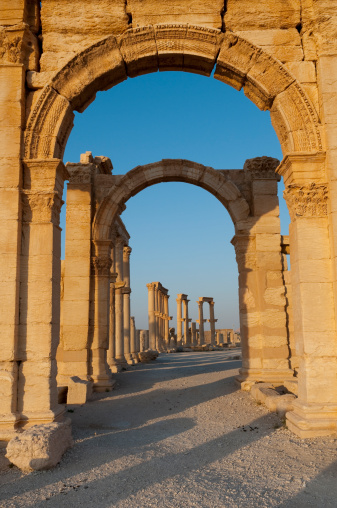 Beautiful archway at sunrise in Palmyra, Syria