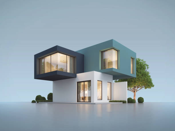 Modern house exterior with empty background for real estate concept.3d rendering stock photo