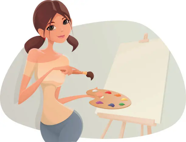 Vector illustration of Girl with brush