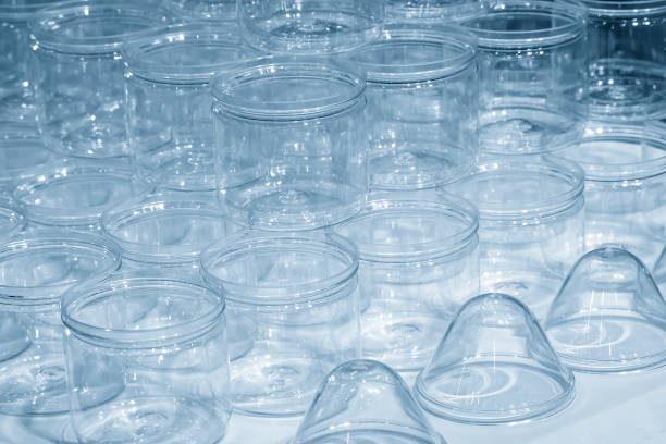 istock The group of transparent plastic container in the light blue scene. 1365545774