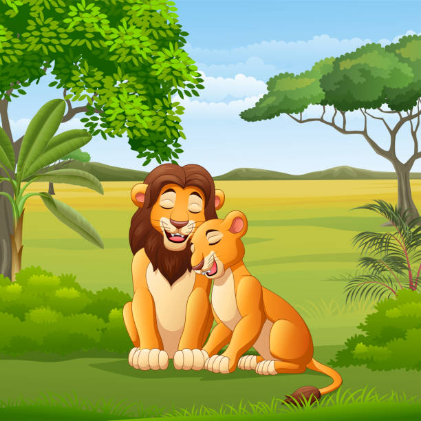 Cartoon Lion And Lioness In The Jungle Stock Illustration - Download Image  Now - Lioness - Feline, Africa, Animal - iStock
