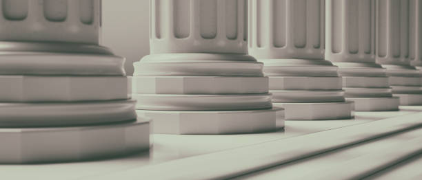 istock Pillar and Stair, courthouse building facade, stone marble column in a row, 3d illustration 1365548202