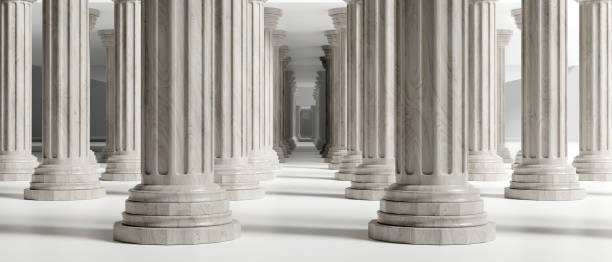 柱、大理石の石柱、古代ギリシャ様式の建築の詳細。3d イラスト - law column courthouse greek culture ストックフォトと画像