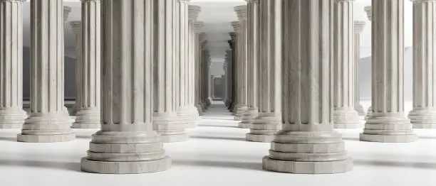 Pillar, marble stone column, Ancient Greek and Roman style luxury building architectural detail. 3d illustration
