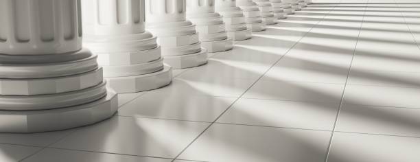istock Column white marble stone, law building detail, Pillar in a row, empty space, 3d illustration 1365548223
