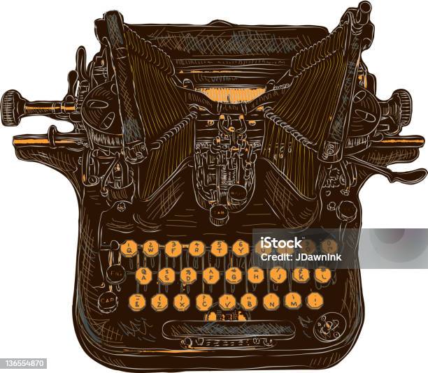 Vintage Oliver Typewriter On White Background Stock Illustration - Download Image Now - Typewriter, Antique, 1940-1949