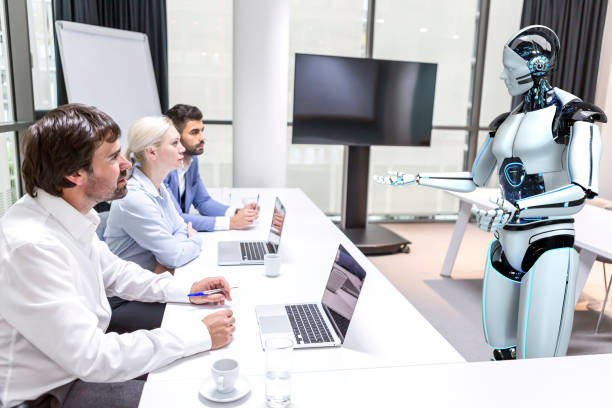 istock Business meeting with a humanoid robot 1365549014