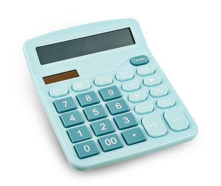 Calculator blue color isolated on white background, save clipping path.