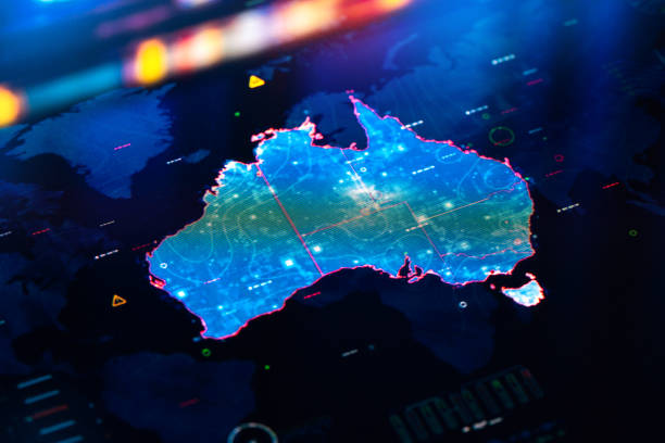mapa de australia en pantalla digital - australia map fotografías e imágenes de stock