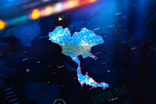 istock Map of Thailand on digital display 1365550479