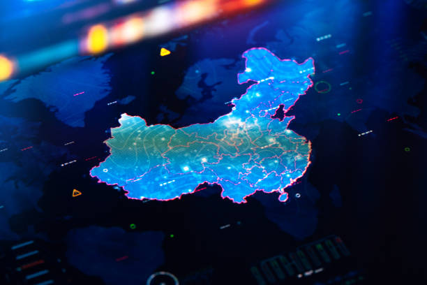 istock Map of China on digital display 1365550542