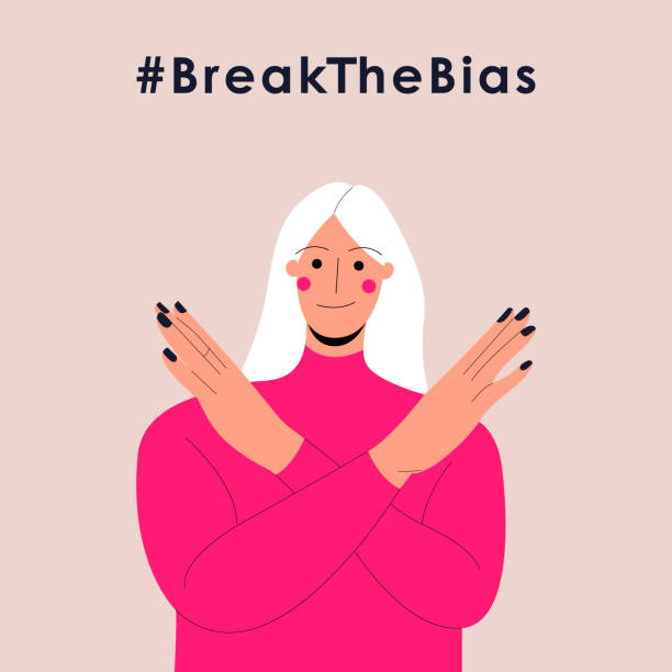 ilustrações de stock, clip art, desenhos animados e ícones de international womens day. 8th march. poster with a smiling woman with cross arms. hashtag breakthebias campaign. vector illustration in flat style for web, banner, social networks. eps 10. - mundial 2022