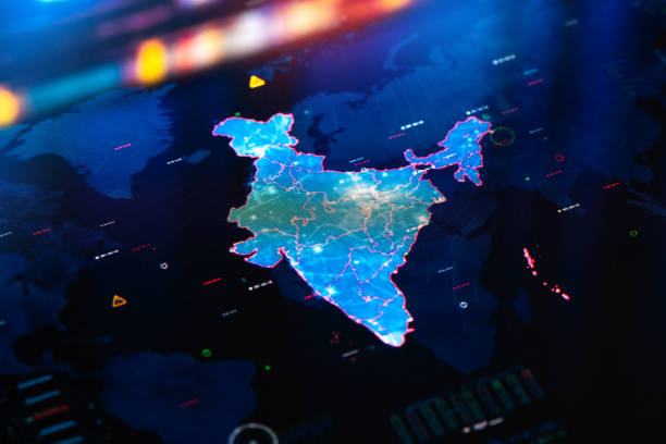 デジタルディスプレイ上のインドの地図 - business concepts and ideas travel locations business travel ストックフォトと画像