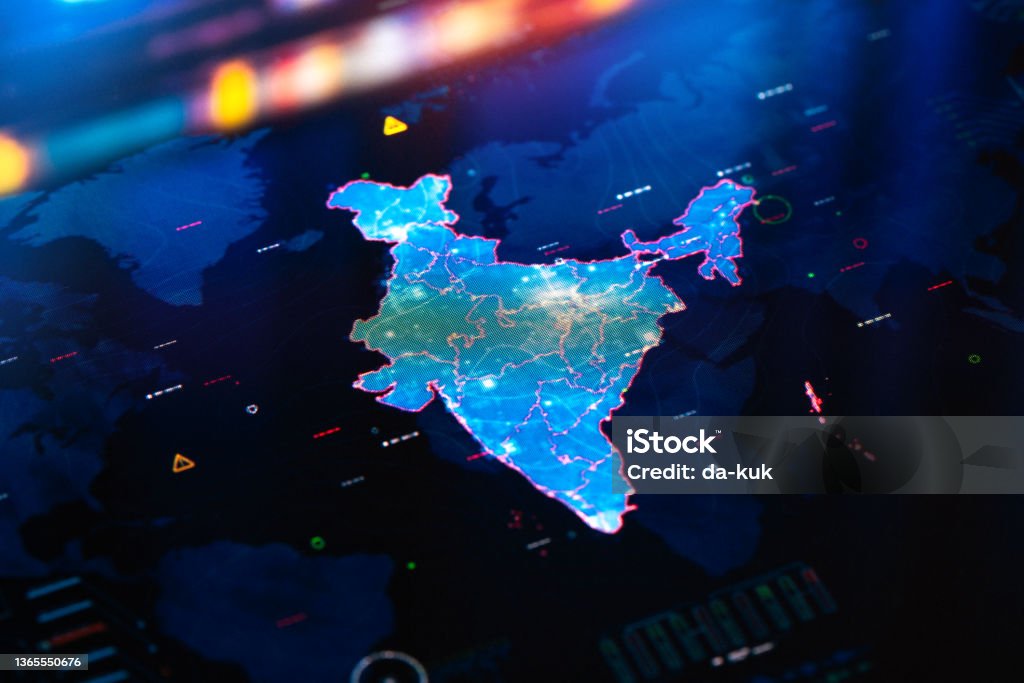 Map of India on digital display Map of India on digital pixelated display India Stock Photo
