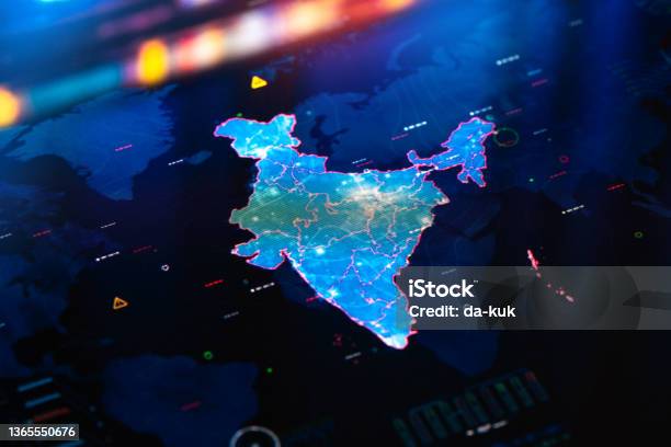 Map Of India On Digital Display Stock Photo - Download Image Now - India, Map, Technology