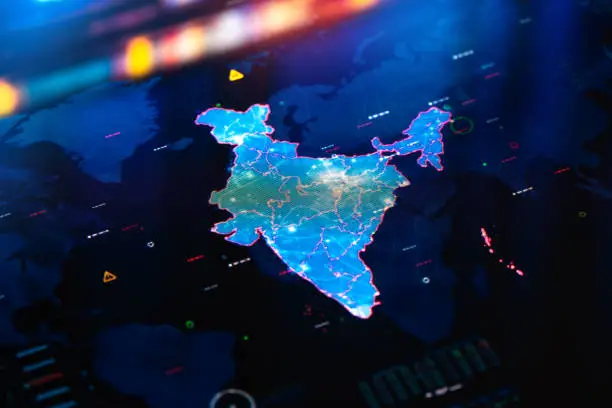 Map of India on digital pixelated display