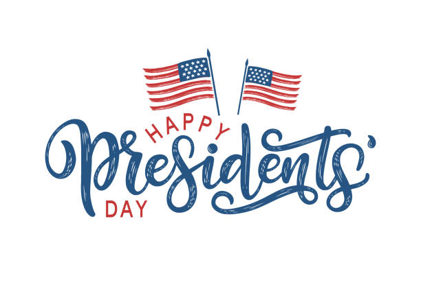 Happy Presidents' Day lettering decorated by American flags. Presidents' day typography as a poster, banner, card, postcard, an invitation, or promo sign. Vector illustration presidents day stock illustrations