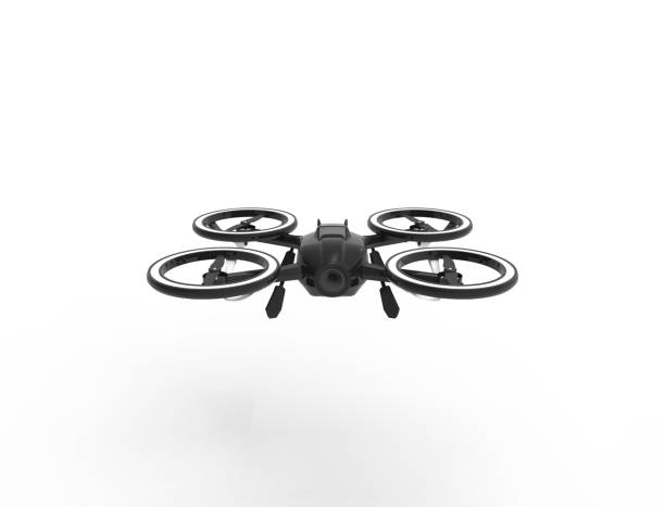 3D illustration of a black drone isolated in white background 3D illustration 3D rendering of a black camera drone isolated in white background. unmanned aerial vehicle stock pictures, royalty-free photos & images