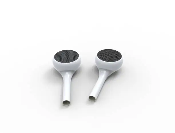 3D rendering of wireless bluetooth ear phones isolated in white background