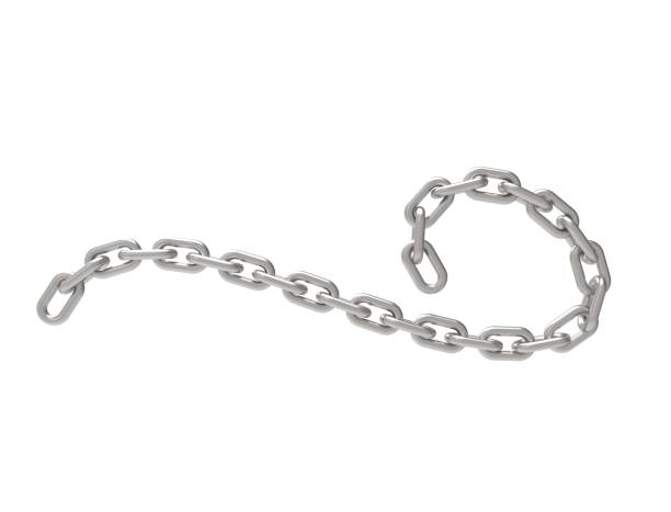 istock 3D rendering of a curling flowing metal chain on white background. 1365554683