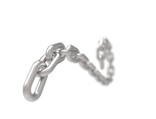 istock 3D rendering of a curling flowing metal chain on white background. 1365554737