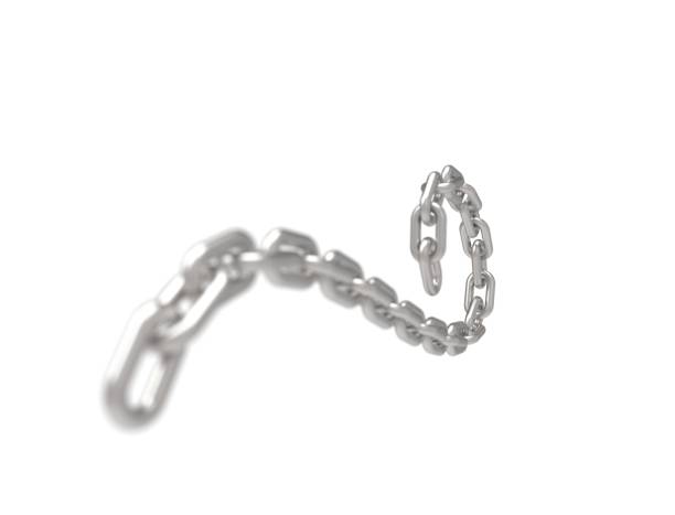 istock 3D rendering of a curling flowing metal chain on white background. 1365554739