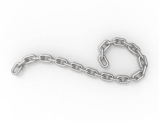 3D rendering 3D illustration of a curling flowing metal chain on white background.