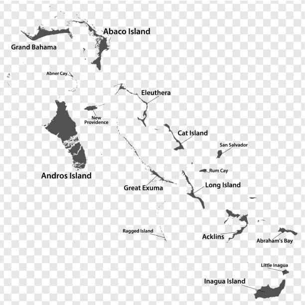 Blank map Bahamas in gray. Every Island map is with titles. High quality map of Bahamas Islands with districts on transparent background for your  design.  EPS10. Blank map Bahamas in gray. Every Island map is with titles. High quality map of Bahamas Islands with districts on transparent background for your  design.  EPS10. bahamas map stock illustrations