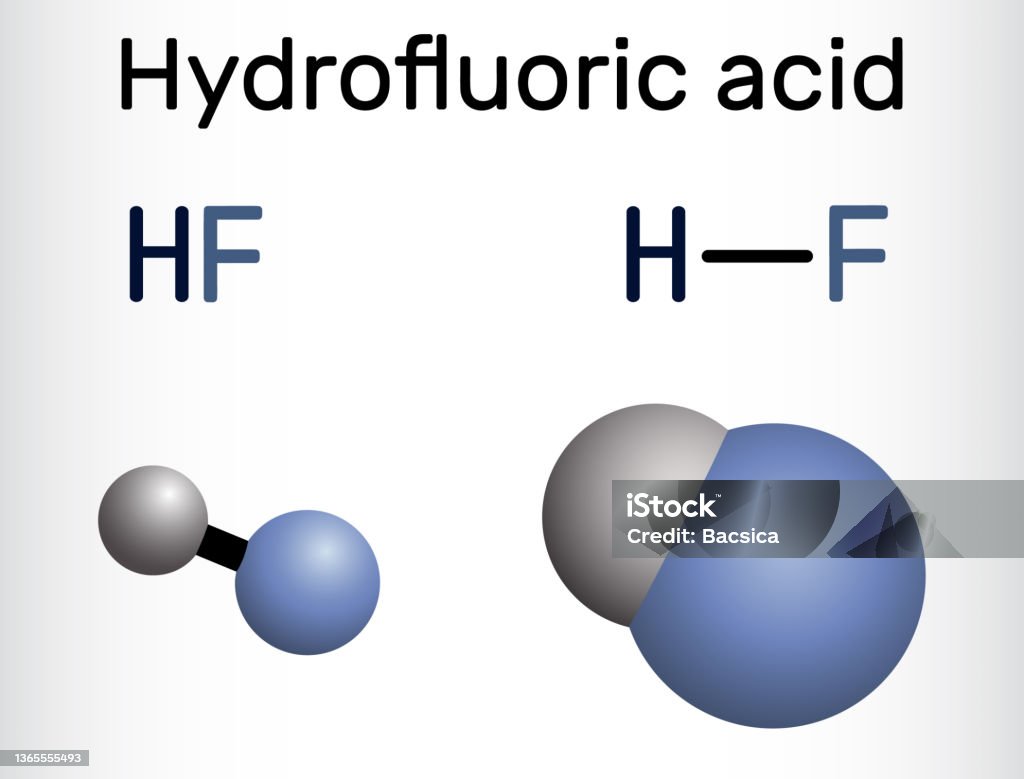 フッ化水素酸フッ化水素化物hf分子水中のフッ化水素の溶液です構造化学式と分子モデル フッ素のベクターアート素材や画像を多数ご用意