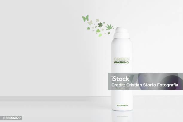 Greenwashing Concept Deodorant Bottle Decorated To Look Environmentally Friendly Stock Photo - Download Image Now
