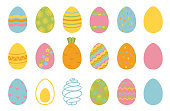 Colorful Easter egg set on a white background. Design elements for holiday cards, banners, posters.