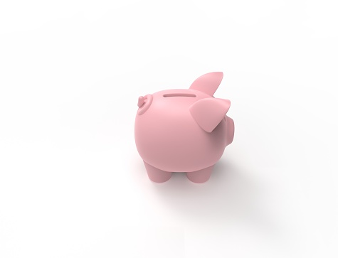 3D rendering of a pink piggy bank isolated in white studio background.