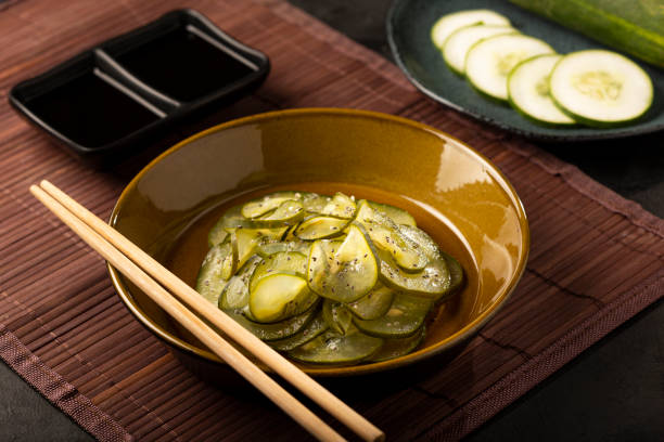 istock Sunomono. Plate with Japanese cucumber salad. 1365565965
