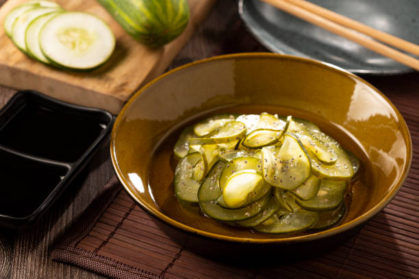 istock Sunomono. Plate with Japanese cucumber salad. 1365566070