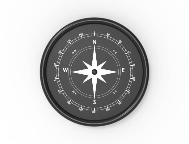 3d rendering of a compass north west south east isolated in white background - compass three dimensional shape wind rose east imagens e fotografias de stock