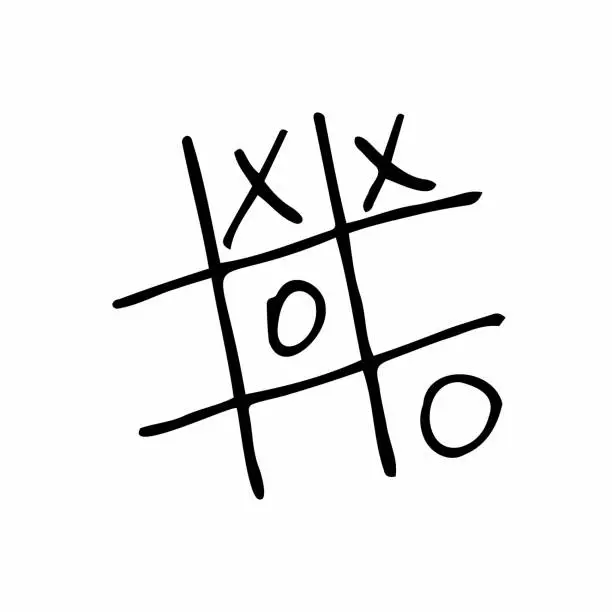 Vector illustration of Hand drawn vector tic tac toe game. Noughts and Crosses doodle sketch