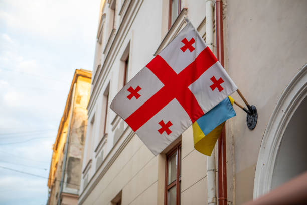istock georgia and ukraine flag on the wall 1365568997