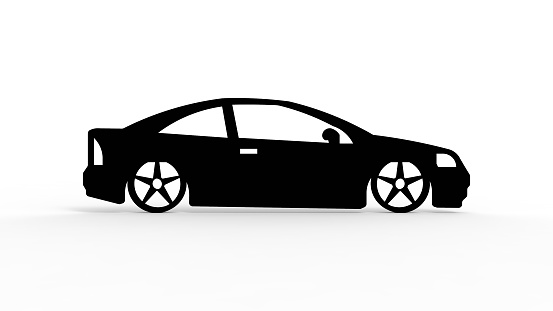 3d rendering of the silhouette of a car isolated in white studio background
