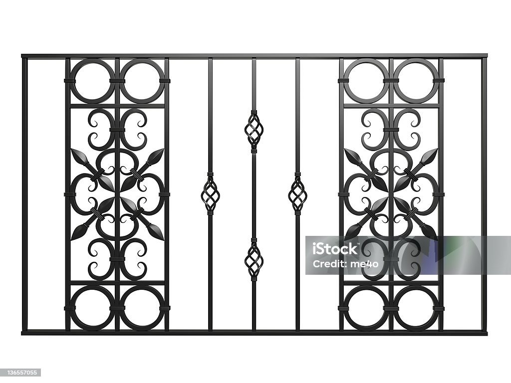 3d wrought iron railing decor Isolated On White Fence Stock Photo