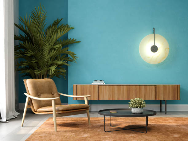 istock Minimalist Interior of modern living room 3D rendering 1365571110