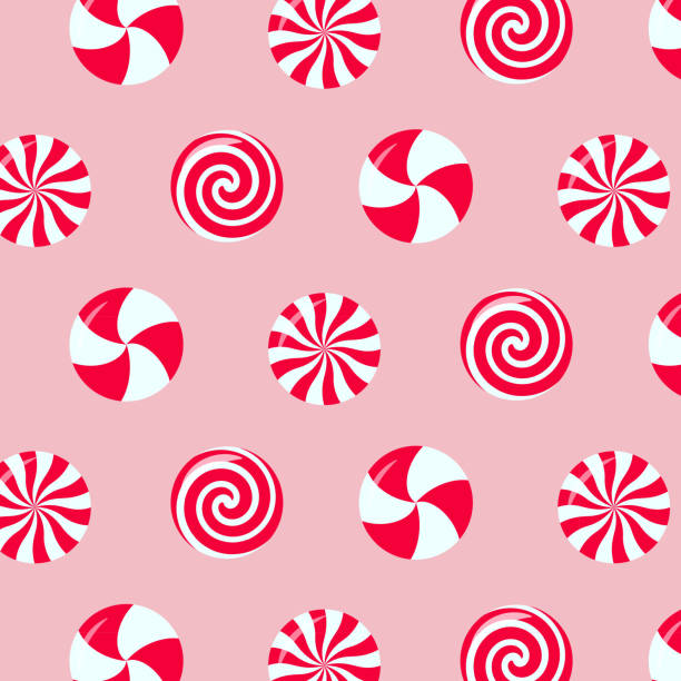 weihnachtspfefferminze swirl süßigkeiten nahtloses muster. - peppermint stock-grafiken, -clipart, -cartoons und -symbole