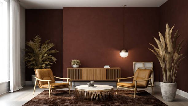 istock Minimalist Interior of modern living room 3D rendering 1365571156