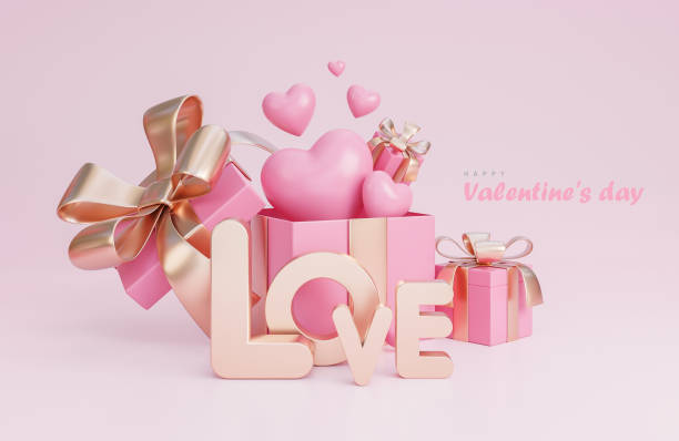istock Happy valentine's day banner with 3d hearts, gift box and romantic valentine decorations on pink background.,3d model and illustration. 1365571925