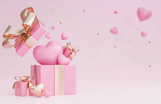 istock Happy valentine's day banner with 3d hearts, gift box and romantic valentine decorations on pink background.,3d model and illustration. 1365571937