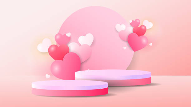istock Podium with heart in Valentine's Day on pink background ,  Modern design  3D illustration Vector EPS 10 1365572116